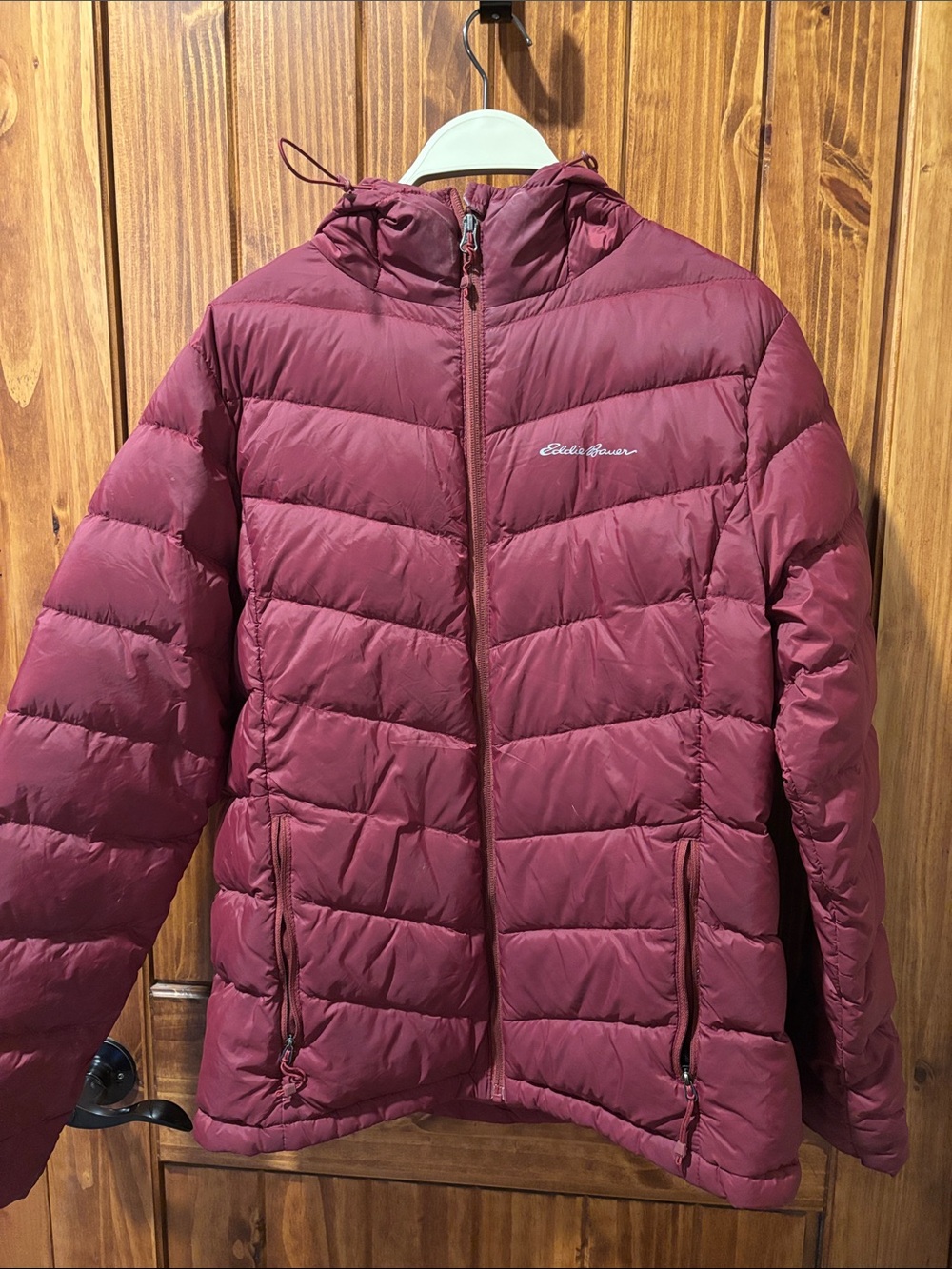 Eddie Bauer Women's Burgundy Quilted Packable Puffer Jacket with Hood